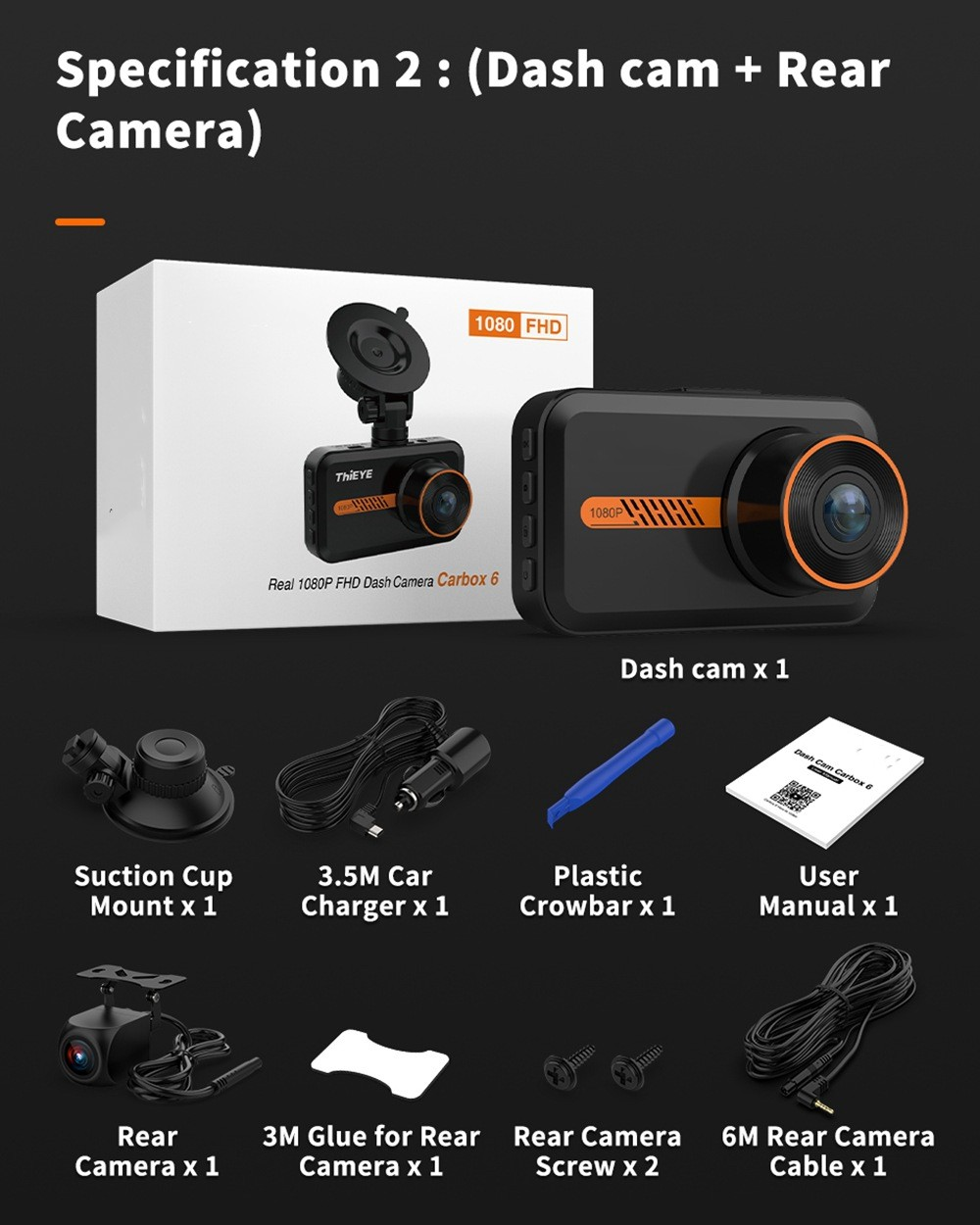 Dash Cam Front and Rear Car Camera Dual Dashcam 1080P FHD – תמונה 5