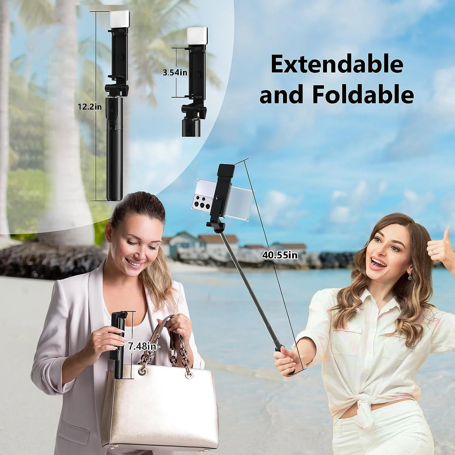 Cmybabee Selfie Stick, Tripod, 40In Retractable Selfie Stick Tripod with Remote, 2 Level Fill Light, Selfie Tripod for Iphone Android – תמונה 8