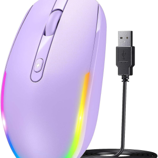 Wired Mouse - USB Computer Mice Wired with RGB Backlit Optical LED Mouse with Attached USB Cord for Laptops Notebooks Chromebook - Purple