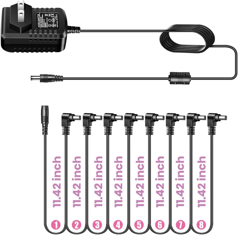 Guitar Pedal Power Supply Adapter 9V DC 1A Tip Negative 8 Way Daisy Chain Cables for Guitar Effect Pedal – תמונה 6