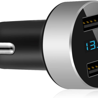 2 USB Car Charger,12V/24V Voltage Meter, Output 4.8A, Cigarette Lighter Plug Adapter Compatible with Iphone,Ipad, Samsung, USB Charging Devices, Silver
