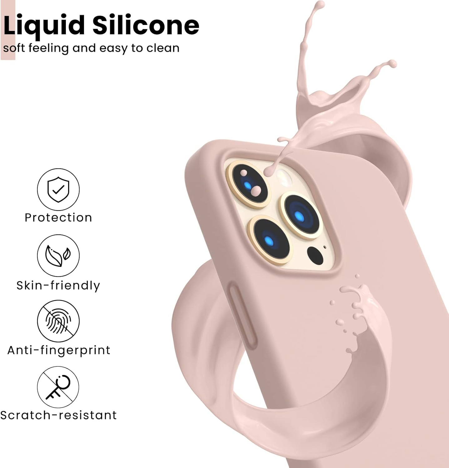 Shockproof Liquid Silicone Designed for Iphone 13 Pro Max Case 6.7", Gel Rubber Comprehensive Protection Anti-Shock Cover Drop Protection 6.7Inch-Sand Chalk Pink – תמונה 3