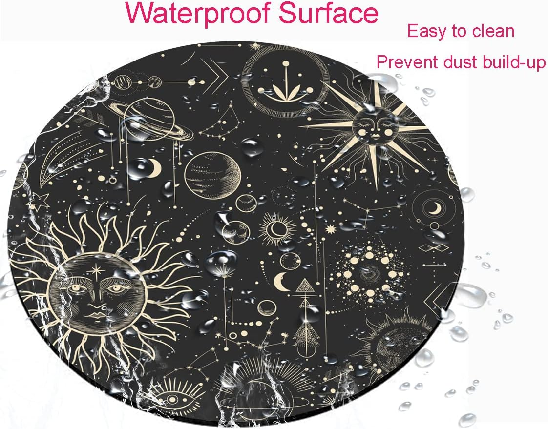 Round Mouse Pad, Celestial Pattern Sun and Moon Mouse Pad, Washable Gaming Mousepads with Lycra Cloth, Non-Slip Rubber Base Computer Small Mouse Pads for Wireless Mouse – תמונה 4