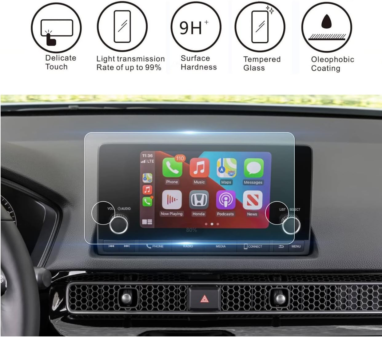 Screen Protector Compatible with 2022-2024 Civic,9H Hardness anti Scratch,Tempered Glass Screen Protector (7Inch) – תמונה 2