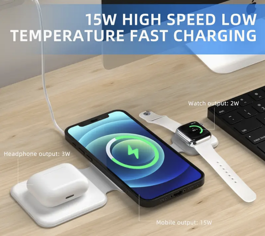 3 in 1 Magnetic Foldable Wireless Charger Charging Station Multi-Device Folding Cell Phone Wireless Charger Gadgets – תמונה 9