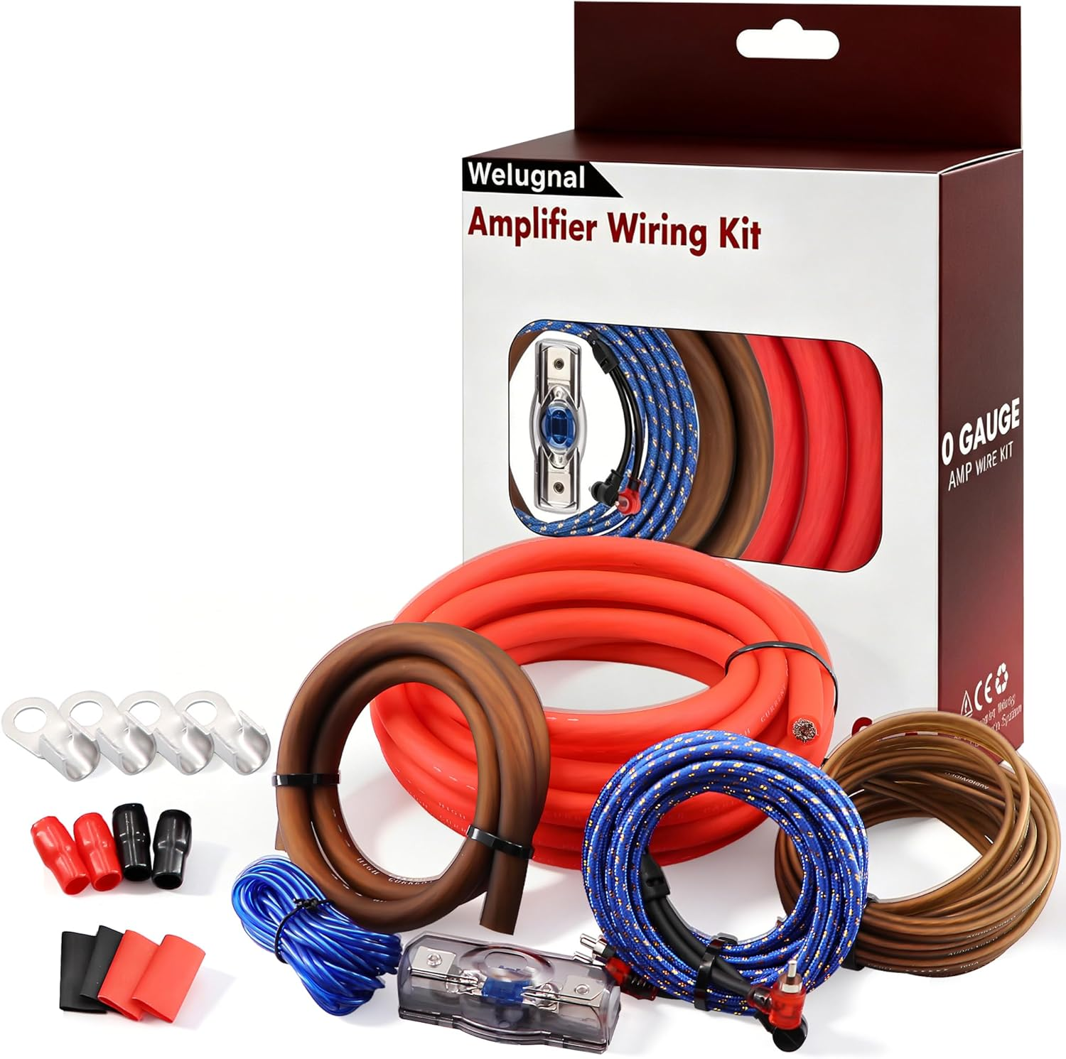 0 Gauge CCA Amplifier Wiring Kit 3000W Complete - Copper Clad Aluminum Car Audio Power Cable with Fuse Holder & RCA | for Subwoofer Amp Install