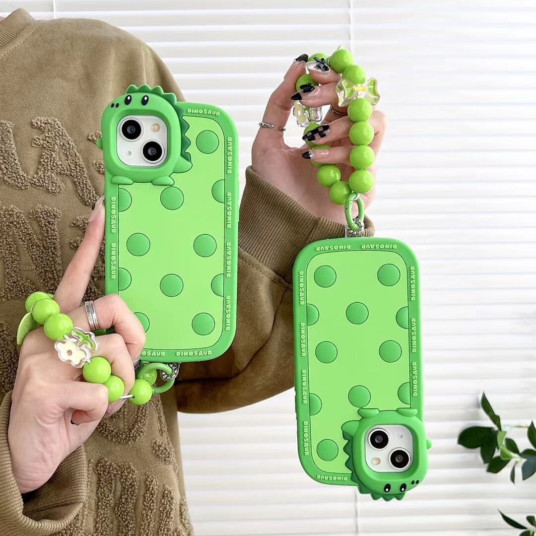 Polka Dots Green Little Dinosaur Silicone Phone Case Phone Case – תמונה 2