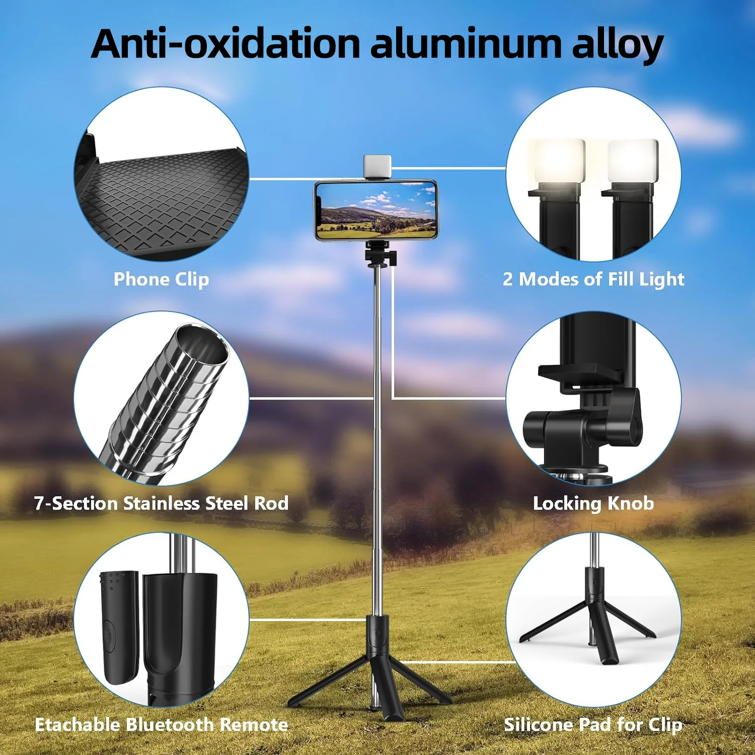 Cmybabee Selfie Stick, Tripod, 40In Retractable Selfie Stick Tripod with Remote, 2 Level Fill Light, Selfie Tripod for Iphone Android – תמונה 4