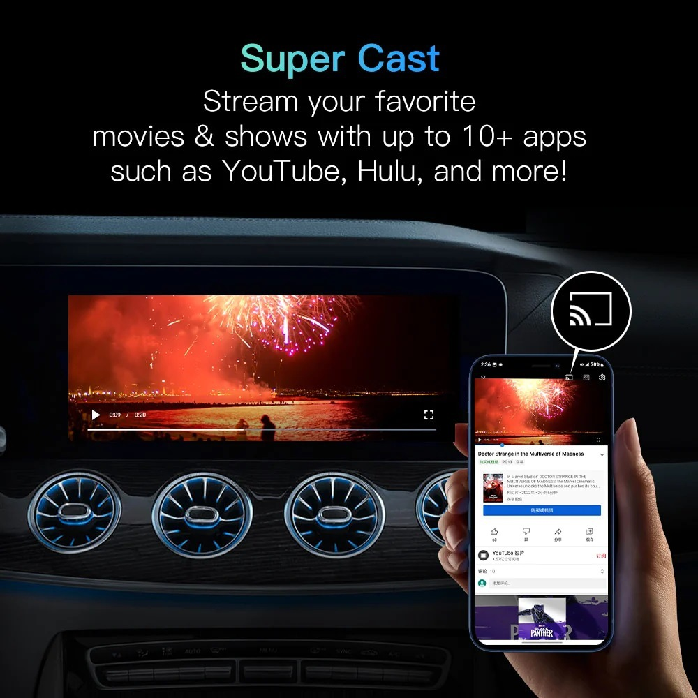 Original Car Wired to Wireless Carplay Android Auto Video Youtube with USB-HDMI Port – תמונה 11