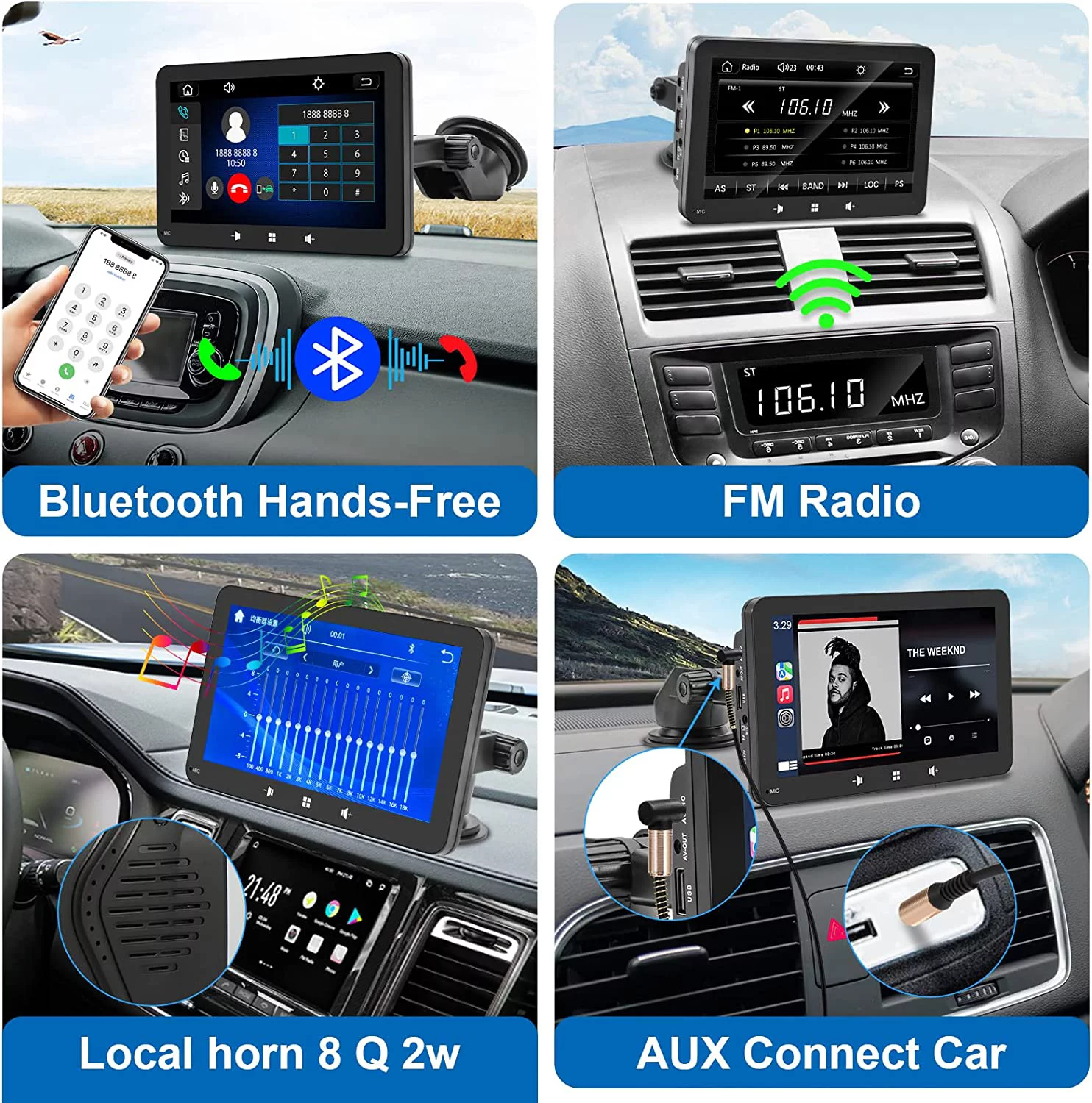 2023 Newest Portable Car Radio with Apple Carplay and Android Auto, Wireless Car Stereo 7" IPS Touchscreen with Bluetooth Hands-Free/Mirror Link/Siri Assistant, Windshield Mounted – תמונה 6