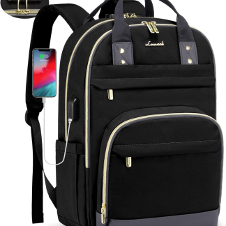 Laptop Backpack for Women, Unisex Travel Anti-Theft Bag, Business Work Computer Backpacks Purse for Men, Casual Hiking Daypack with Lock, 15.6 Inch, Black-Grey