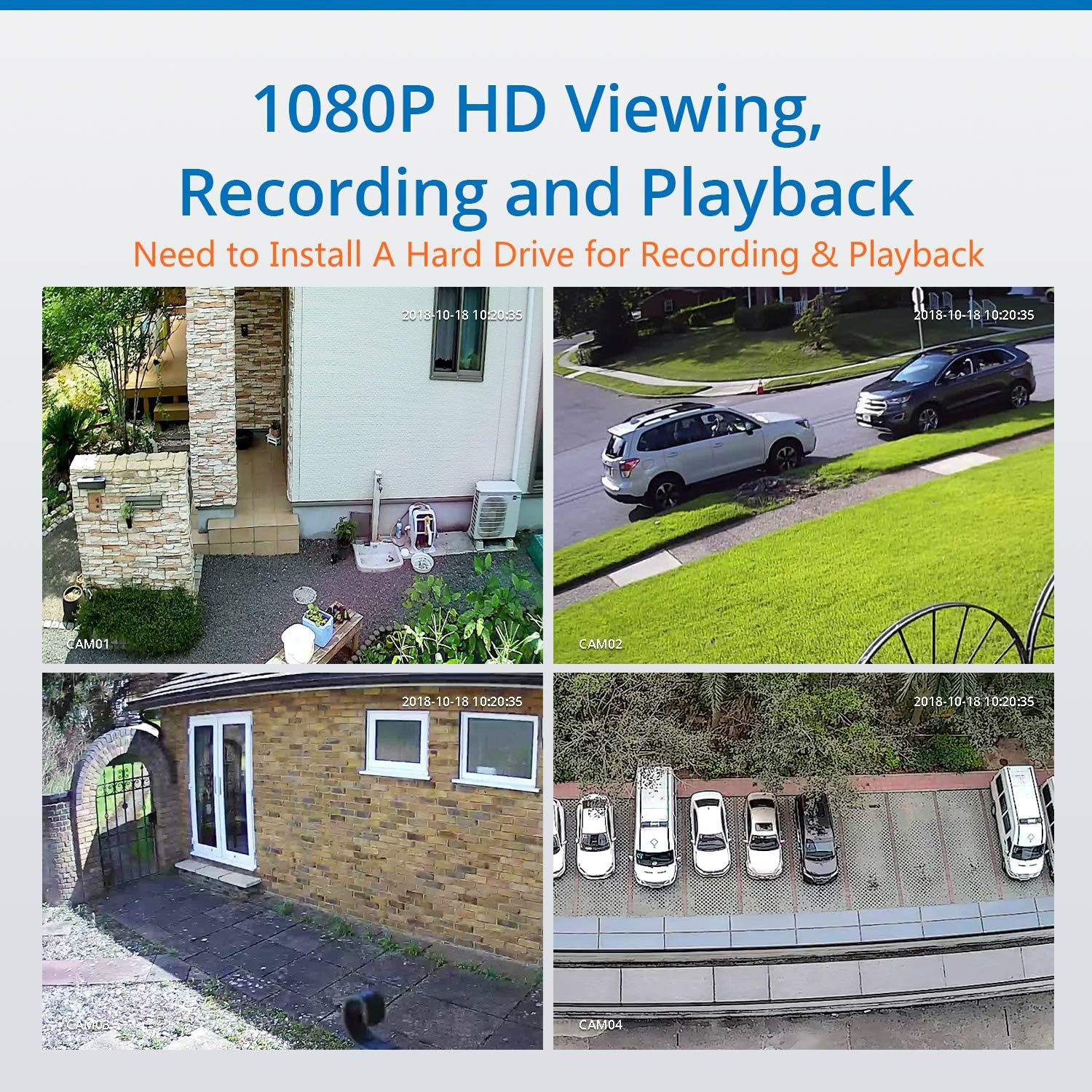4CH 1080P Full HD Xpoe Wired Security Camera System with 4Pcs 100Ft Night Vision Outdoor Bullet IP Cameras, Real Plug & Play Network Video Surveillance System, NO Hard Drive – תמונה 2