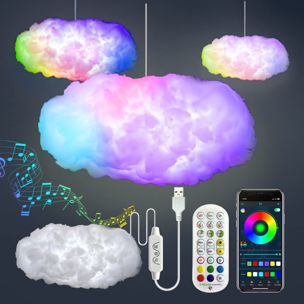 USB Cloud Light APP Control Music Synchronization 3D RGBIC Ambient Light Lightning Simulation Clouds Bedroom Room Light – תמונה 2