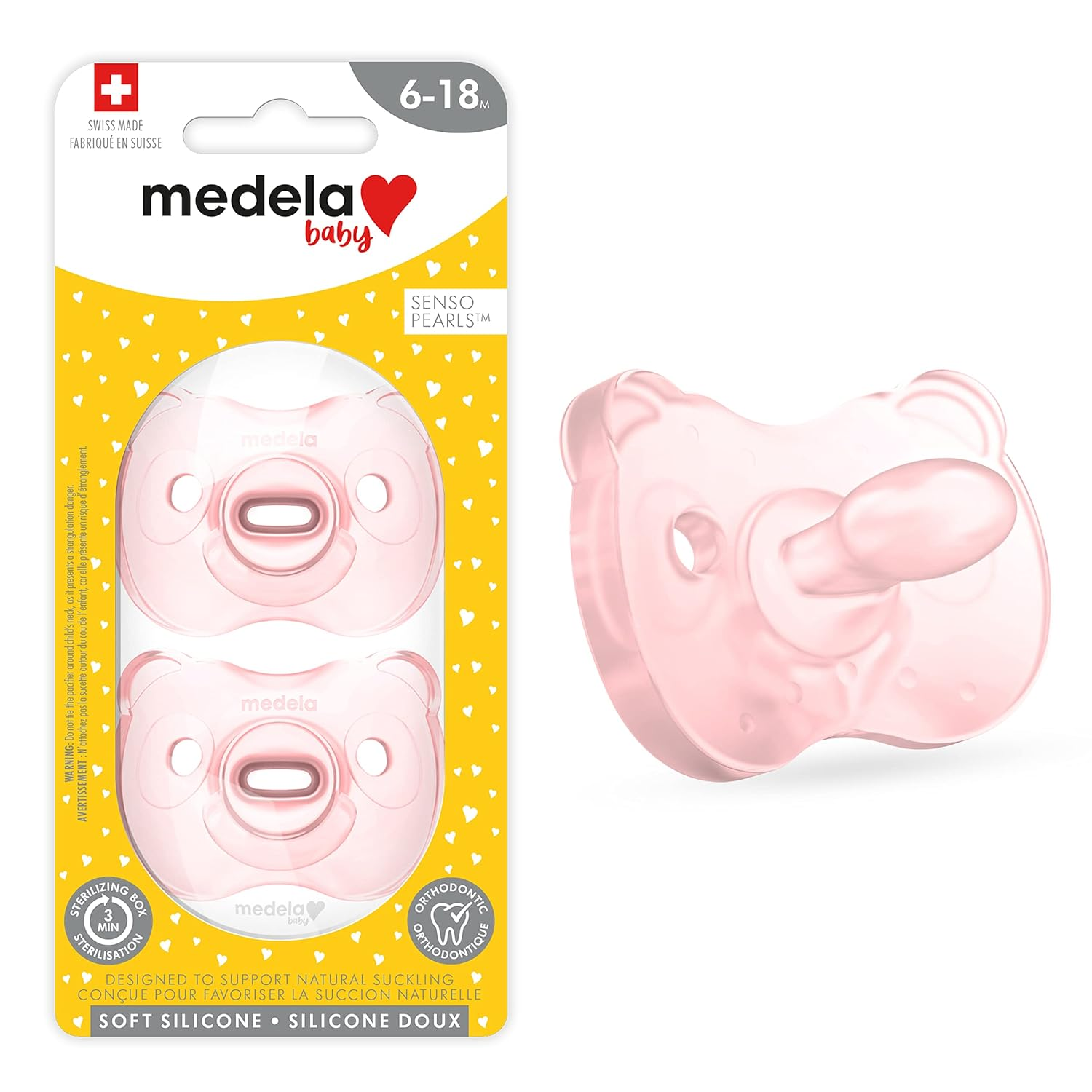 Baby Pacifier | 6-18 Months | Includes Sterilizing Case | 2-Count | Soft Silicone | Bpa-Free | Supports Natural Suckling | Pink