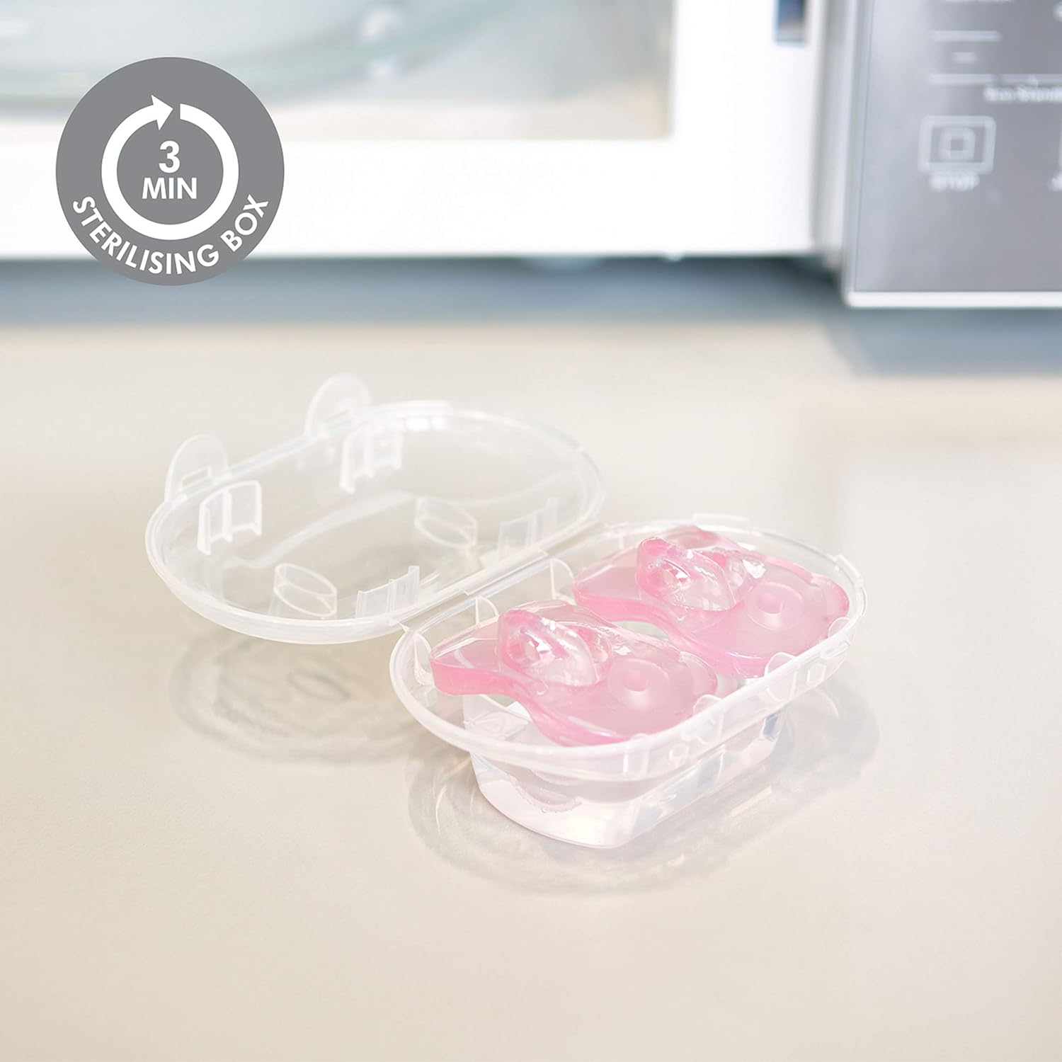 Baby Pacifier | 6-18 Months | Includes Sterilizing Case | 2-Count | Soft Silicone | Bpa-Free | Supports Natural Suckling | Pink – תמונה 5